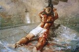 Dale Marsh's painting of Ordinary Seaman Teddy Sheean depicting him strapped to a gun on HMAS Armidale.