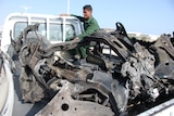 The wreckage of a car bomb in Yemen