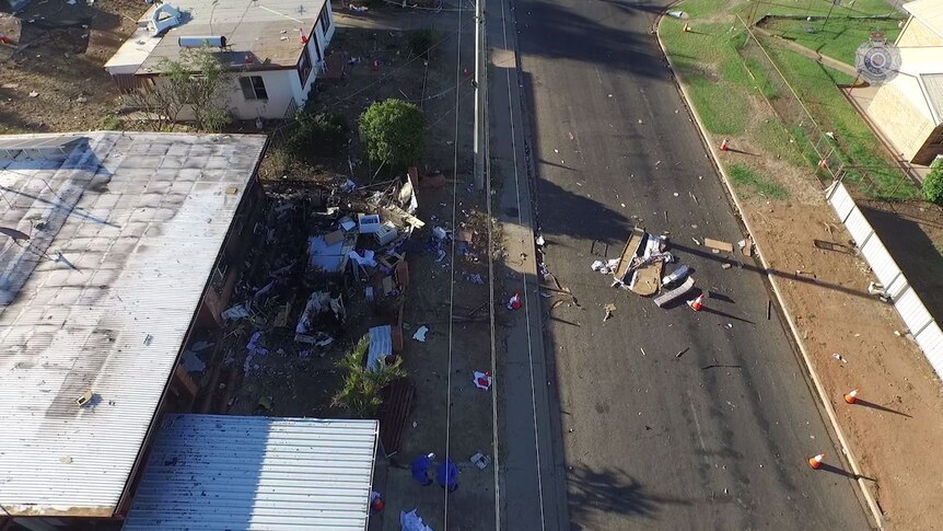 Aerial vision shows the damage done by a fatal caravan explosion