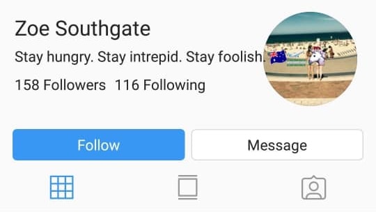 A fake Instagram account under the name Zoe Southgate.