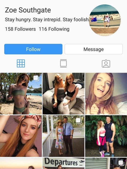 A fake Instagram account under the name Zoe Southgate.