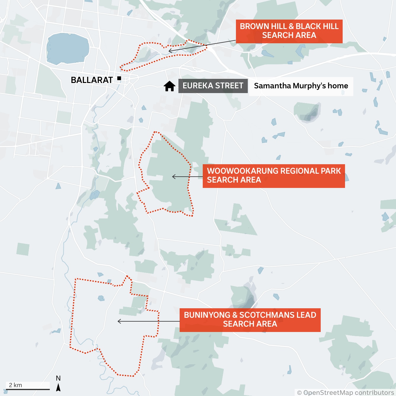 A map depicting several different search areas.