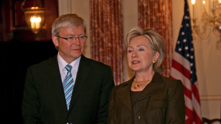 Former prime minister Kevin Rudd and US secretary of state Hillary Clinton