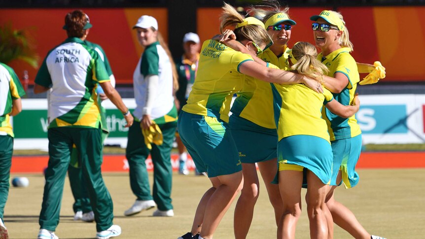 Kelsey Cottrell, Carla Krizanic, Rebecca van Asch and Natasha Scott win lawn bowls women's fours.