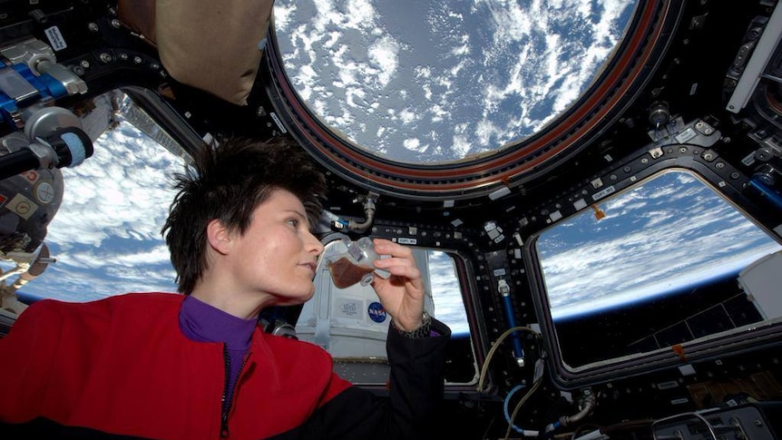 Samantha Cristoforetti drinks coffee in space
