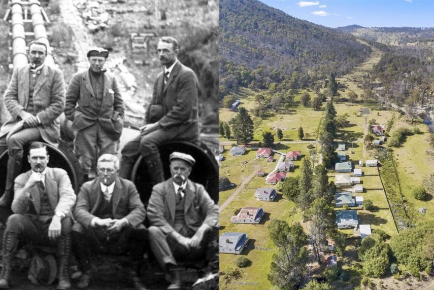 Historic image and aerial photo of Waddamana, Tasmania.