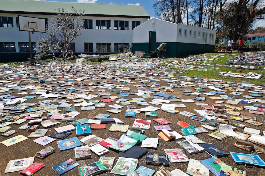 The Sun dries books in the wake of Cyclone Pam