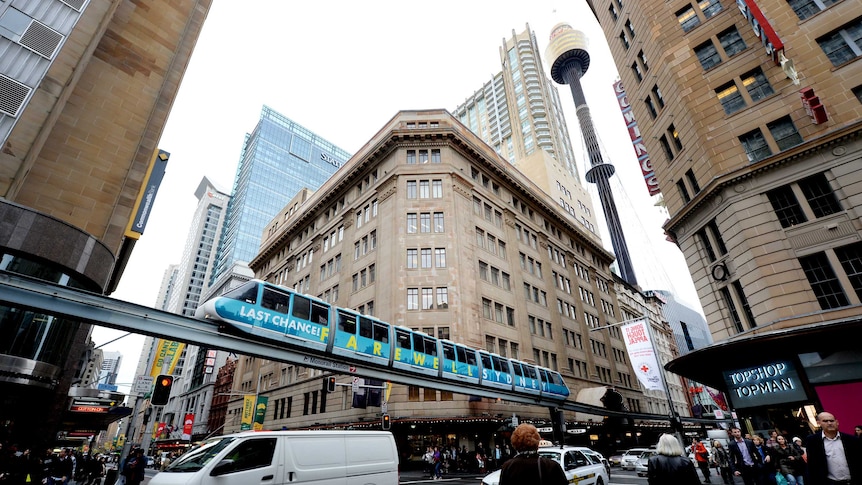 A Farewell Sydney sign on the side of the monorail in Sydney