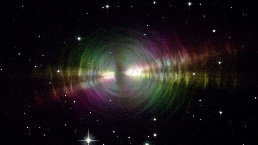 A rainbow image of the Egg Nebula.
