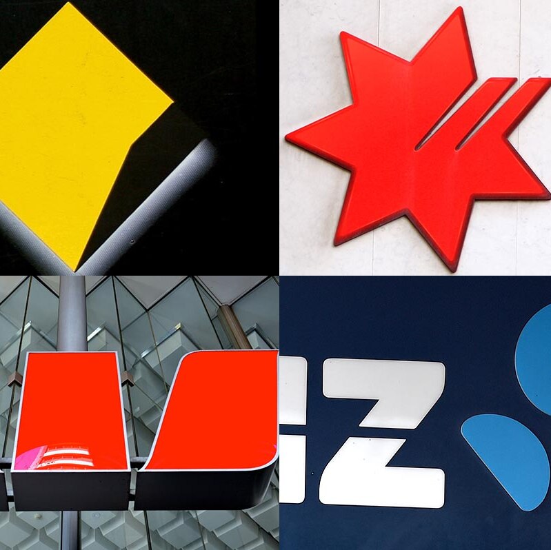 Composite of logos from Commonwealth Bank, NAB, Westpac and ANZ