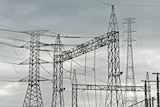 Close up of power pylons and wires.
