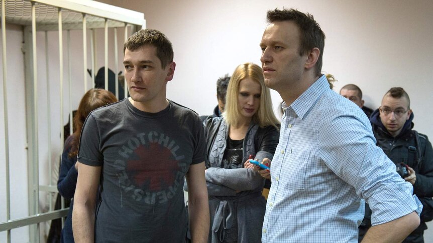 Russian anti-Kremlin opposition leader Alexei Navalny and his brother and co-defendant Oleg