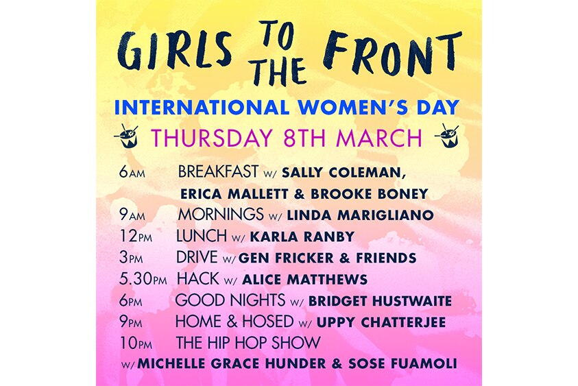 The triple j on-air program lineup for Girls To The Front 2018