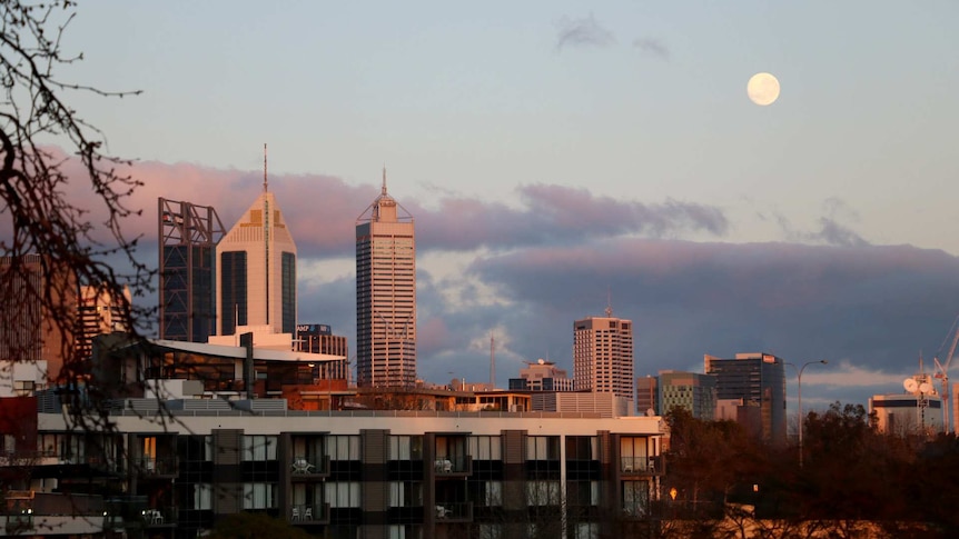 Super moon over Perth skyline