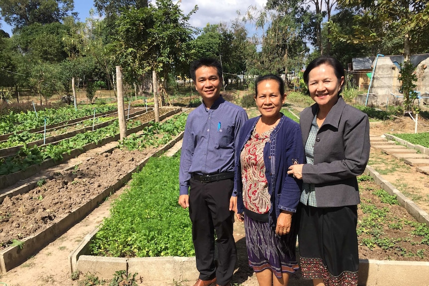 Women work in market garden in Laos