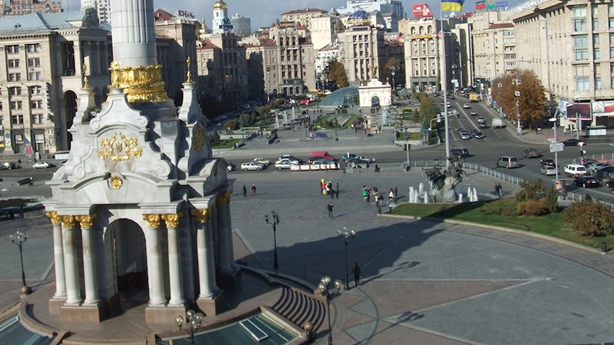 The view of Independence Square in the Bulgarian capital of Kiev.