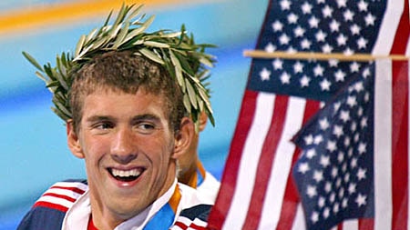 Michael Phelps on the medal podium
