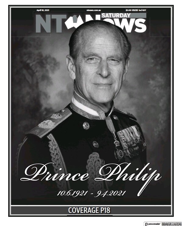 The front page of the NT News newspaper the day after the death of Prince Philip.