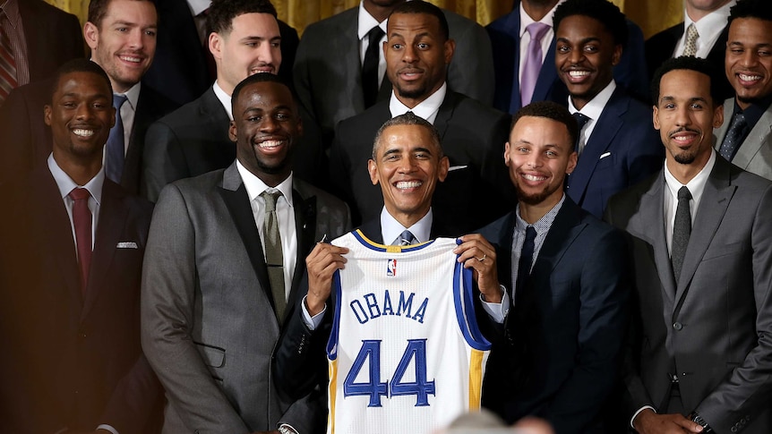 Friendly visit ... US President Barack Obama meets with Golden State Warriors at the White House