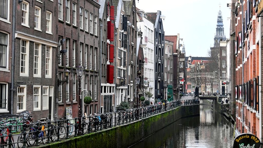 An empty street is seen during lockdown in Amsterdam 