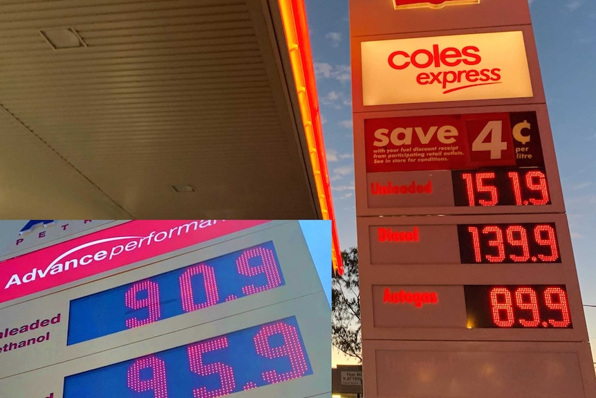 Fuel prices in the north west of Queensland remain 50c more per litre than metropolitan areas (bottom left)