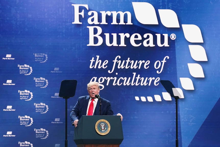 U.S. President Donald Trump gives a speech to farmers in January 2020