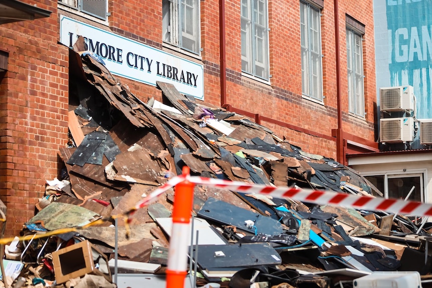 the outside of a building with debris 