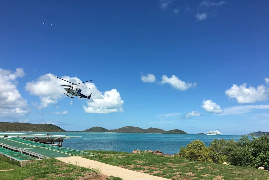 The woman is recovering at Innisfail hospital after being airlifted off the island.
