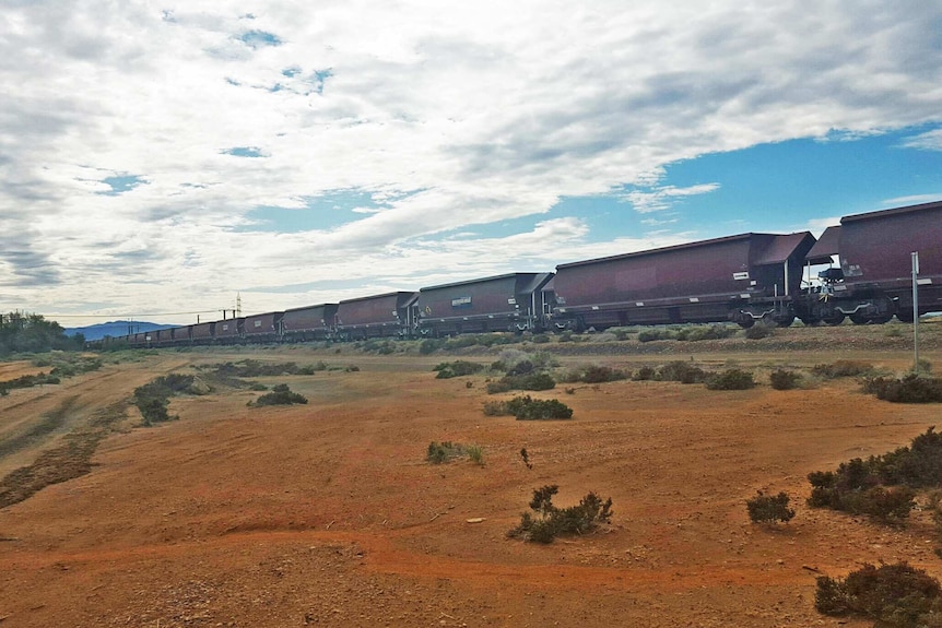 coal train carrying coal from the Leigh Creek mine stopped at Port Augusta power station.jpg