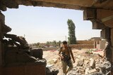 An Iraqi fighter in a town east of Fallujah