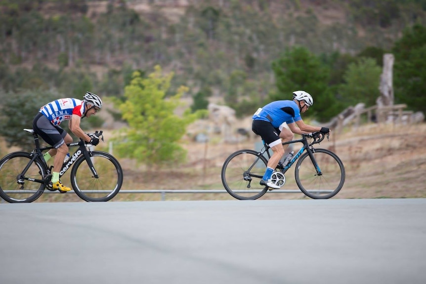 Cyclists compete in the 2017 Stromlo Club Championship. April 2017.
