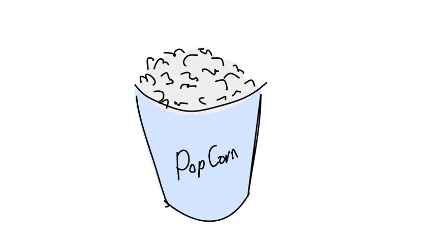 Graphic illustration of a bucket of popcorn.