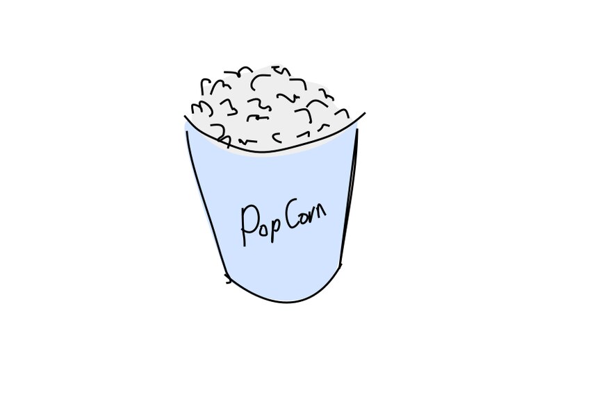 Graphic illustration of a bucket of popcorn.