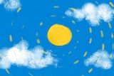 Drawing of a hot sun in a blue sky