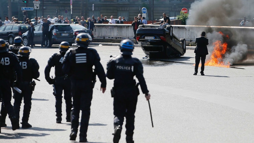 French riot police at Uber protest