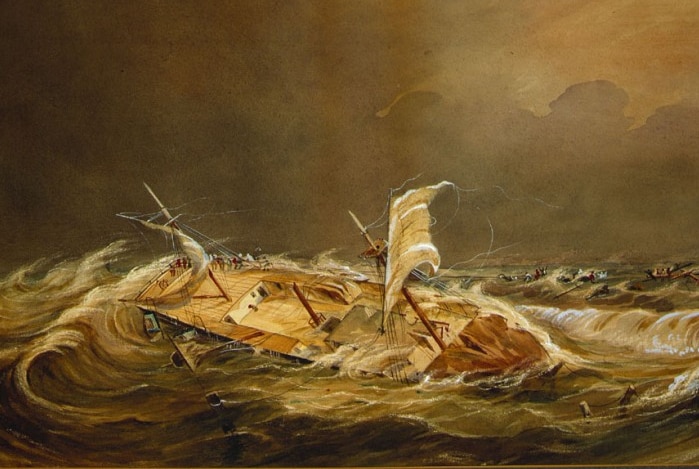 A painting depicting the wrecking of the barque Julia Ann.