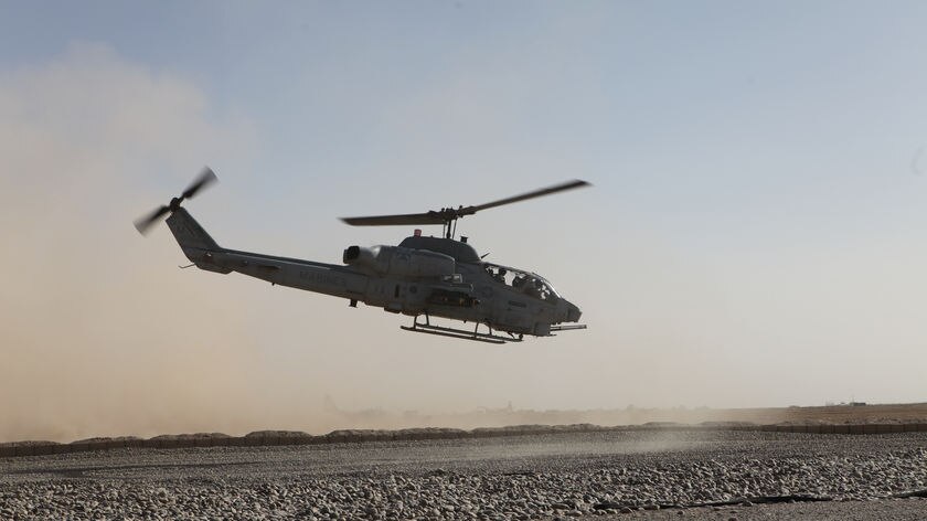 Air support: a Marine helicopter takes off from a base in Helmand province.