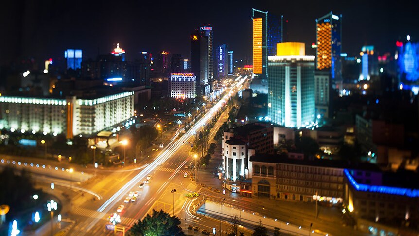 A cityscape in China at night.