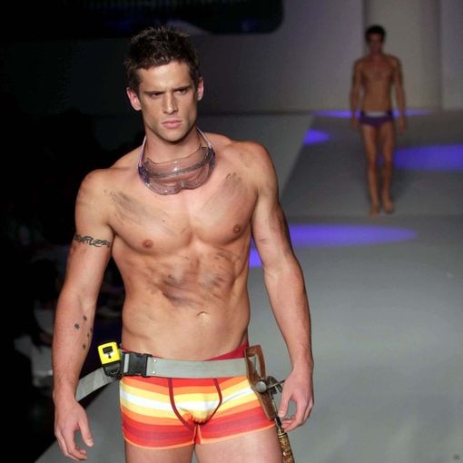 A model walks the runway during The Mensfit underwear show