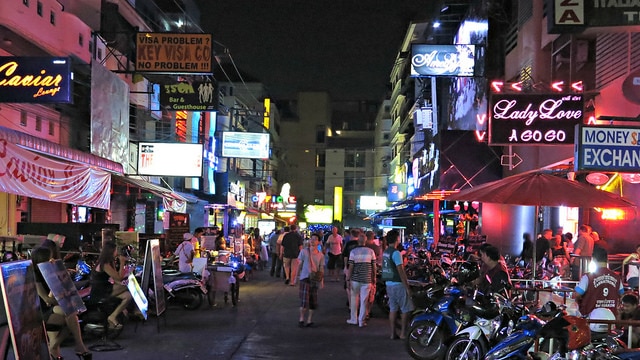 The main strip of Pattaya, which is known for its go-go bars and nightlife scene.