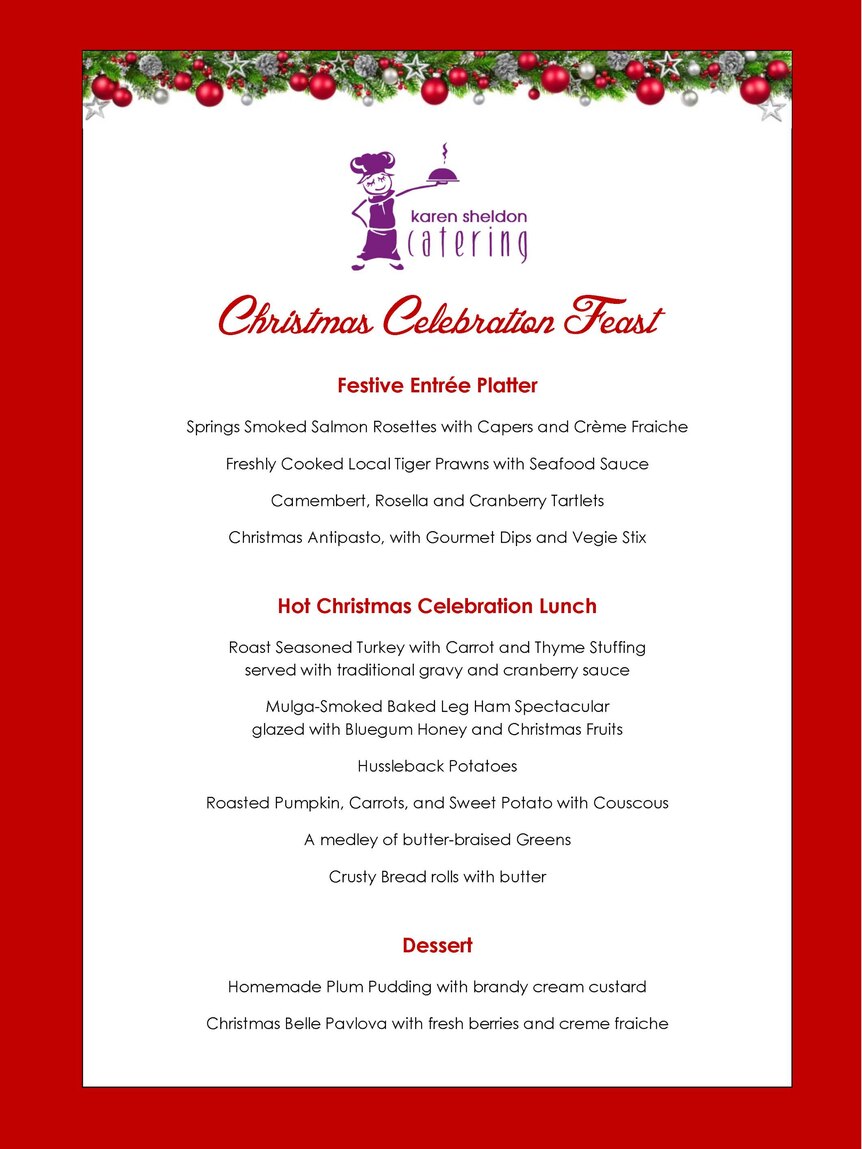 A list of the Christmas Day menu for repatriated Australians who will be in Howard Springs.