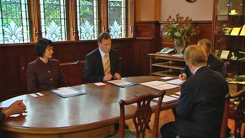 Premier Nathan Rees and Deputy Premier Carmel Tebbutt were sworn in on Friday.