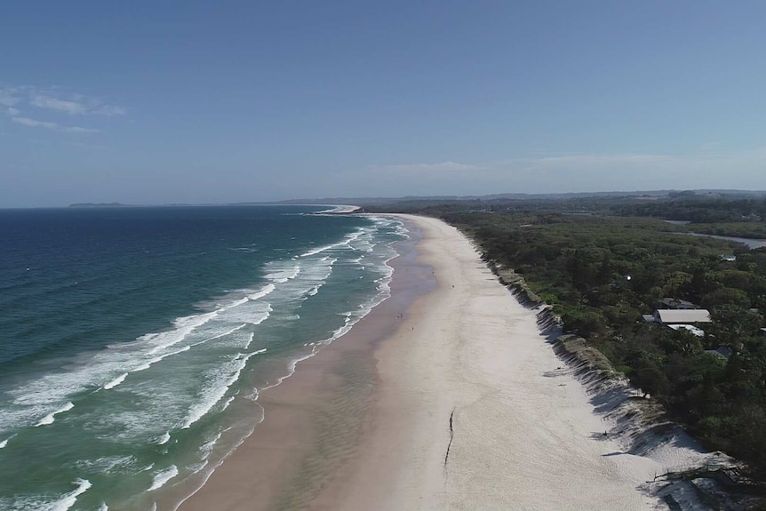 Aerial view of the beach looking south to Brunswick Heads