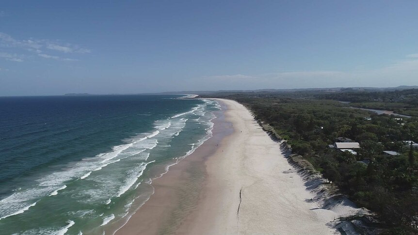 Aerial view of the beach looking south to Brunswick Heads