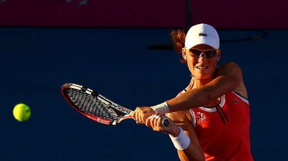 Strong start...Stosur plays a backhand in her opening tie.