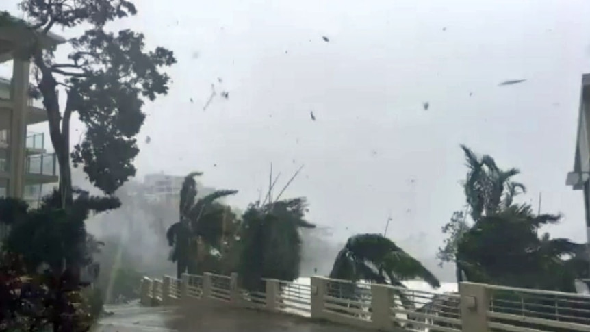 Cyclone Debbie crosses the north Queensland coast at Airlie Beach