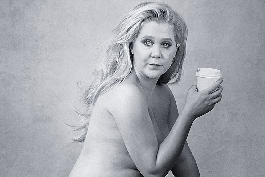 Close-up shot of Amy Schumer's portrait for 2016 Perelli calendar