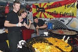 Cooking up paella for the crowds at Vic Park hawkers market