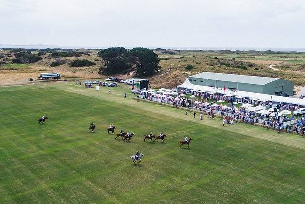 Aerial view of Barnbougle Polo January 2018 event, north east Tasmania.