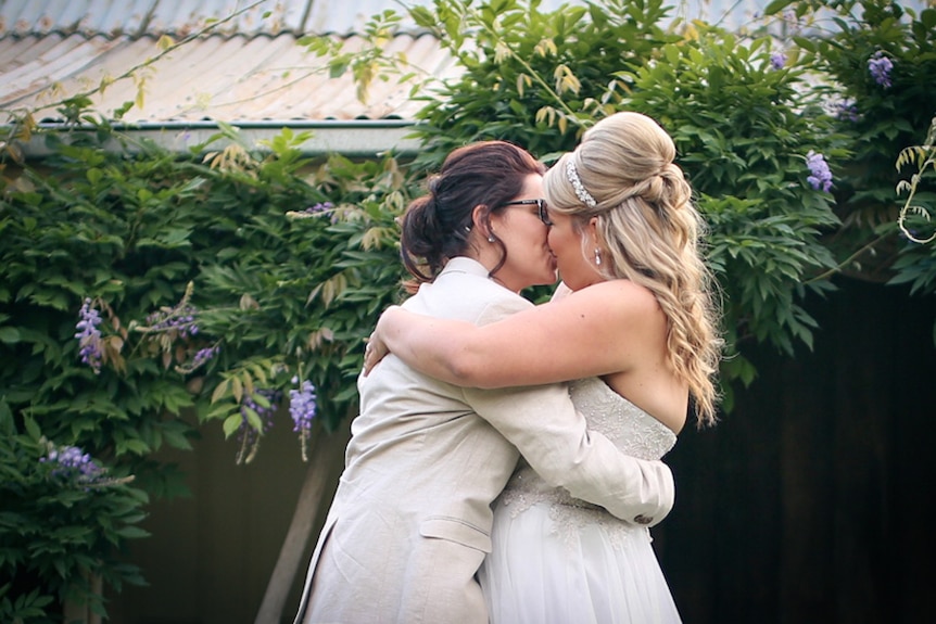 Amanda Celentane and Selina Caruana at their civil ceremony.